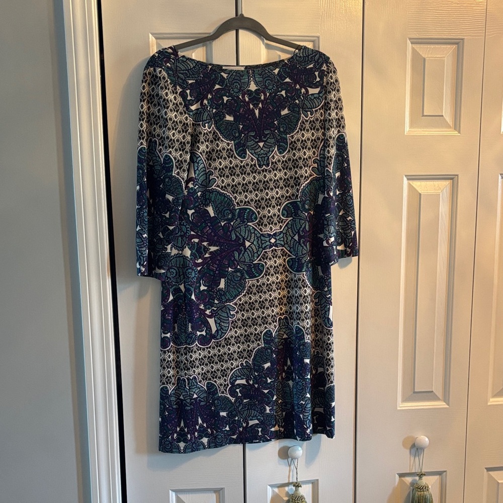 London Times Blue and Black Long Sleeve Dress